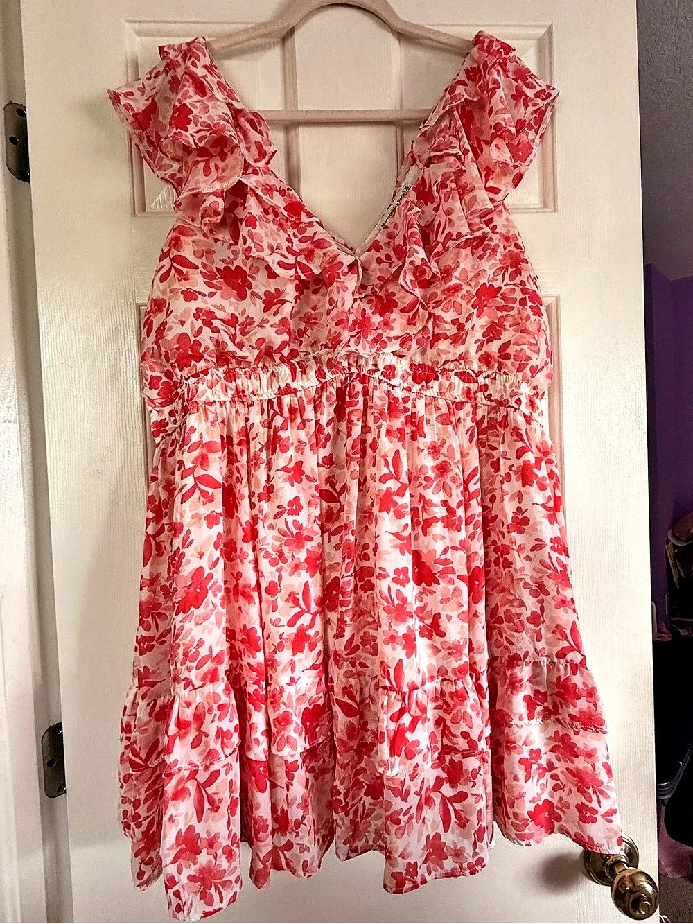 Abercrombie & Fitch Floral Ruffle Mini Dress in Pink & Red size XL